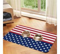 American Flag Stars Stripes Patterned Pet Feeding Mat with Water-Absorbing PU Top & Rubber Base - Anti-Slip Dog Cat Food Mat for Cats, Dogs & Pets, 40x60cm