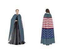 American Flag Stars Stripes Print Carnival Hooded Cloak 185cm Halloween | Robe Cosplay Capes Costume Adult Christmas Parties Stage Performances