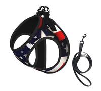 American Flag Stars Stripes Print Dog Harness and Leash Set,Breathable Adjustable Escape Proof Vest for Dogs, Cats