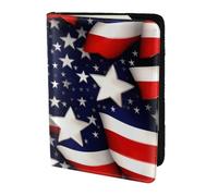 American Flag Stars Stripes Print Passport Holder for Travel,Wallet Case RFID Blocking Leather Card Slot Protector