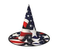 American Flag Stars Stripes Print Teens Adults Halloween Witch Hat Unisex Cap For Wide Brim Carnivals Party Accessory