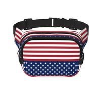 American Flag Stars Stripes Print Unisex Square Double Layer Waist Bag Crossbody Fanny Pack Travel Workout Accessory, Black, One Size, Black, One Size