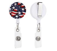 American Flag Stars Stripes Retractable Badge Reel - Personalized ID Name Badge Holder with Lanyard Cute Badges Reel Holder Round Nurse Doctor Name Tag Badges Clip for Work