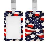 American Flag Stars Stripes Retractable ID Badge Holder with Lanyard - Vertical Badge Reel,Keychain Clip,Name Tag Id Card Holder Protector for Nurse Officer Teacher Security Staff Women Men