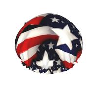 American Flag Stars Stripes Shower Cap For Women, Reusable Shower Cap, Waterproof Bath Cap For Women Long Hair