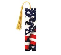 American Flag Stars Stripes Tassel Bookmarks Set for Women, 5 Pc Wooden Book Study Supplies Accessories for Reading
