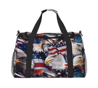 American Flag Statue of Liberty Bald Eagles Printed Travel Duffel Bag, Large Capacity Hand Luggage Foldable Carry On Bag for Flight Travel Sports