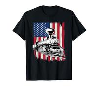 American Flag Steam Train Lover Tee Steam Train Patriotic T-Shirt