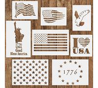 American Flag Stencils Template,8 Pcs USA Flag Star Statue of Liberty Eagle 1776 Plastic Painting Stencil Drawing Airbrush Templates for Wood Fabric Paper Wall Scrapbook Art Craft