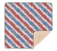 American Flag Stripes Baby Play Mat for Floor, 50x50 inch Playpen Mat,Thicken Soft Non-Slip Tummy Time Mat for Toddlers and Infants