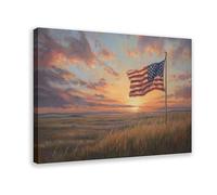 American Flag Sunset Over Fields Canvas Poster Wall Art Decor Print Picture Paintings for Living Room Bedroom Decoration 16x24inch(40x60cm)
