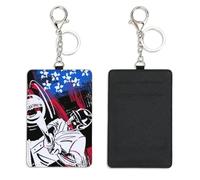 American Flag Swipe Card Holder with Key Chain Bus Pass Holder for Men Women with 2 Card Slots Slim Wallet for Nurse Teacher Student Meal Bank Credit Cards Daily Use Bus Driver Accessories