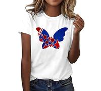 American Flag T Shirt Women USA Star Stripes Fourth July Tee Shirts Short Sleeve Casual America Flag Print O Neck Tee Tops(White01,S)