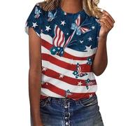 American Flag T Shirt Womens USA Star Stripes Fourth July Tee Shirts Print Faith Family Freedom Patriotic Tops Summer Holiday Shirt Watermelon Red