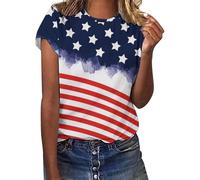 American Flag T Shirt Womens USA Star Stripes Fourth July Tee Shirts Print Faith Family Freedom Patriotic Tops Summer Holiday Shirt Blue