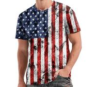 American Flag T Shirts for Men Short Sleeve Round Neck Star and Stripes Graphic 4th of July USA Patriotic Shirts