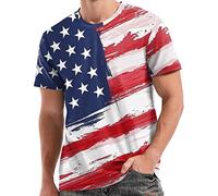American Flag T Shirts for Men Short Sleeve Round Neck Star and Stripes Graphic 4th of July USA Patriotic Shirts A-Pink