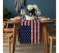 American Flag Table Runner 18x72 inch Vintage Brick Wall Star Red Blue Striped Cotton Linen Dining Table Runner Ideal for Dresser Kitchen Coffee Tables - Machine Washable