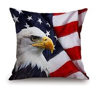American Flag Throw Pillow Cover 18x18 Inch, USA Bald Eagle Stars and Stripes Flag Hippie Independence Day Fourth of July Home Decor Pillowcas Square Cushion Cover for Sofa Bed Couch