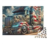American Flag Truck 1000pc Soldier Truck Art Heavy-duty Cardboard Puzzle for Brain Teaser Lovers Team Building Leisure Entertainment Home Leisure Time 52x38cm/1000pcs