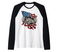 American Flag Truck Driver Patriotic Trucker Raglan Baseball Tee