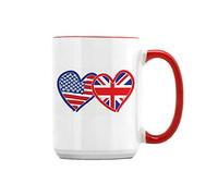 American Flag/Union Jack Flag Hearts, Funny Birthday, Christmas, Friendship Day Gift Tea Mug Unique 15oz Ceramic Mug. (Red Inside)