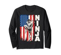 American Flag USA Muay Thai Fighter Kickboxing Ninja Long Sleeve T-Shirt