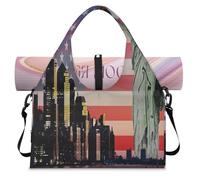 American Flag USA New York Sports Duffel Bag for Women Men Weekend Overnight Bag with Shoe Compartment Shoulder Tote Luggage Bag for Yoga Gym Travel