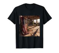 American Flag USA Post Apocalyptic Gas Station Ruin T-Shirt