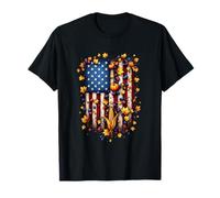 American Flag USA Pumpkins Corn and Fall Leaves US Harvest T-Shirt