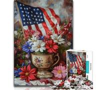 American Flag Vase 1000 Pieces Jigsaw Puzzle For Adults Teens,Help The Brain Exercise Addictive Toys to Cultivate Patience Unique Challenge Game (38x26cm)