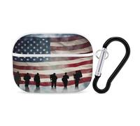 American Flag Veterans Day Airpod Pro Case AirPods 2 Case for Women Hard Shell Protective Cover with Carabiner Keychain Compatible with AirPods Case 2nd 1st Generation, Front LED Visible White