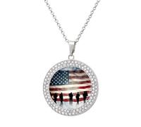 American Flag Veterans Day Diamond Necklace for Women Girlfriend 20" Chain Hypoallergenic Jewelry Memorial Couple Necklace Custom Photo Pendant Necklaces Birthday Anniversary Romantic Gift for Her