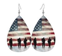 American Flag Veterans Day Earrings for Women Leather Dangle Earrings Lightweight Teardrop Earring Jewelry Fashion Pendant Valentine Birthday Party Gift, One Size, Leather, No Gemstone