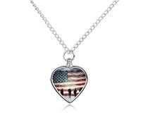 American Flag Veterans Day Pet Ashes Necklace with Filling Kits 27.6" Cable Chain Memorial Cremation Urn Necklace Jewelry Souvenir Keepsake for Human Ashes Dogs Cats Sympathy Gift for Women Men