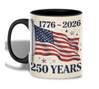 American Flag Vintage Art Ceramic Mug, USA 250 Years Anniversary 1776-2026, Patriotic Coffee Cup, 450ml Capacity, Independence Gift (Black)