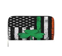 American Flag Vintage Irish Shamrock Lucky St Patrick's Day PU Leather Wallet for Women Men Credit Card Wallet Long Clutch Purse Around Zipper Wallets