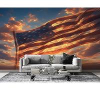 American Flag Wallpaper Sky Photo Wallpaper Non-Woven Wall Mural Covering for Bedroom Living Room Hallway TV Background Wall Decor 450cm x 300cm (WxH) Yellow -Ac32