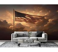 American Flag Wallpaper Sunset Glow Photo Wallpaper Non-Woven Wall Mural Covering for Bedroom Living Room Hallway TV Background Wall Decor 400cm x 280cm (WxH) Yellow -Ac34