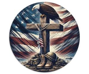 American Flag War Memorial 1000 Piece Jigsaw Puzzle Paper for Adults Eagle Cross Puzzle Game 1000pcs (67.5x67.5cm)