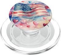 American Flag Watercolor Hearts Women Girls 4th Of July USA PopSockets PopGrip for MagSafe