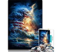 American Flag Waves Jigsaw Puzzles for Teenagers 1000 Jigsaws,Stress Reliever Difficult Challenge Suitable for Desktop Decoration (38x26cm)