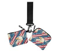 American Flag Wild Bird Dual Wristlet Wallets for Women Compact Size Change Purse Key Holder with Keychain for Lady 2 Packs, American flag wild bird, One Size, Print Art