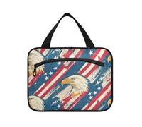 American Flag Wild Bird Hanging Toiletry Travel Bag for Women with Hook, Designer Accessories Hanging Makeup Bag for Women Travel Vacation Bolsa para maquillaje L