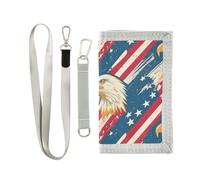 American Flag Wild Bird trifold thin wallets for men for womens simple casual holder with money clip with lanyard billetera para hombre, American flag wild bird, One Size