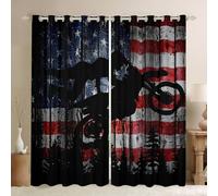 American Flag Window Curtain Boys Dirt Bike Racing Motocross Rider Curtains Kids Teens Men Rustic Farmhouse Wooden Window Treatment Curtain Retro Black Pine Tree Silhouette Window Drapes,42Wx63L