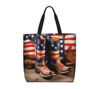 American Flag With Cowboy Boots Basic Models Tote Bag With Zipper With Inner Pockets,Laptop Work Tote Bag For Sport,Travel