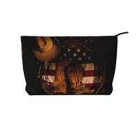 American Flag with Cowboy Boots Corduroy Makeup Bag – Versatile Cosmetic Pouch with Zipper for Daily Use and Travel Capacity Organizer