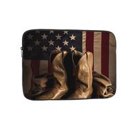 American Flag with Cowboy Boots Laptop Case 10 inch, Water Resistant Laptop Sleeve Shockproof Protective Traveling Computer Bag Portable Business Briefcase for Men Women