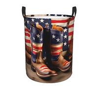 American Flag With Cowboy Boots Print Circular Hamper Laundry Basket,Dirty Clothes Hamper For Kids Room Bedroom Bathroom